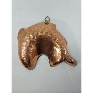 Vintage Metal Fish Mold Hanging Wall Decor Made In Korea Small Copper Color